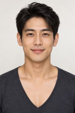 Fictional masculine minimalist model with light-medium skin and short black hair